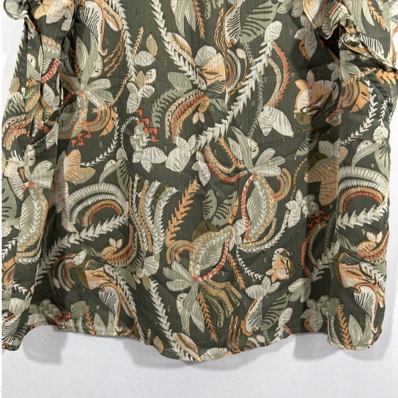 JOIE [ Large ]‎ Flutter Sleeve Floral Mock Neck Smocked Blouse Top Green - Picture 14 of 14